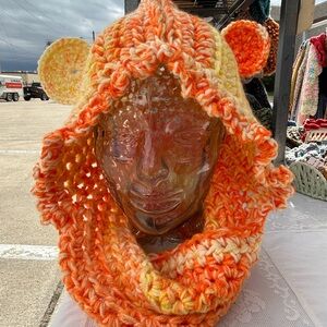 Handmade Orange and Yellow Bear Hooded Scarf